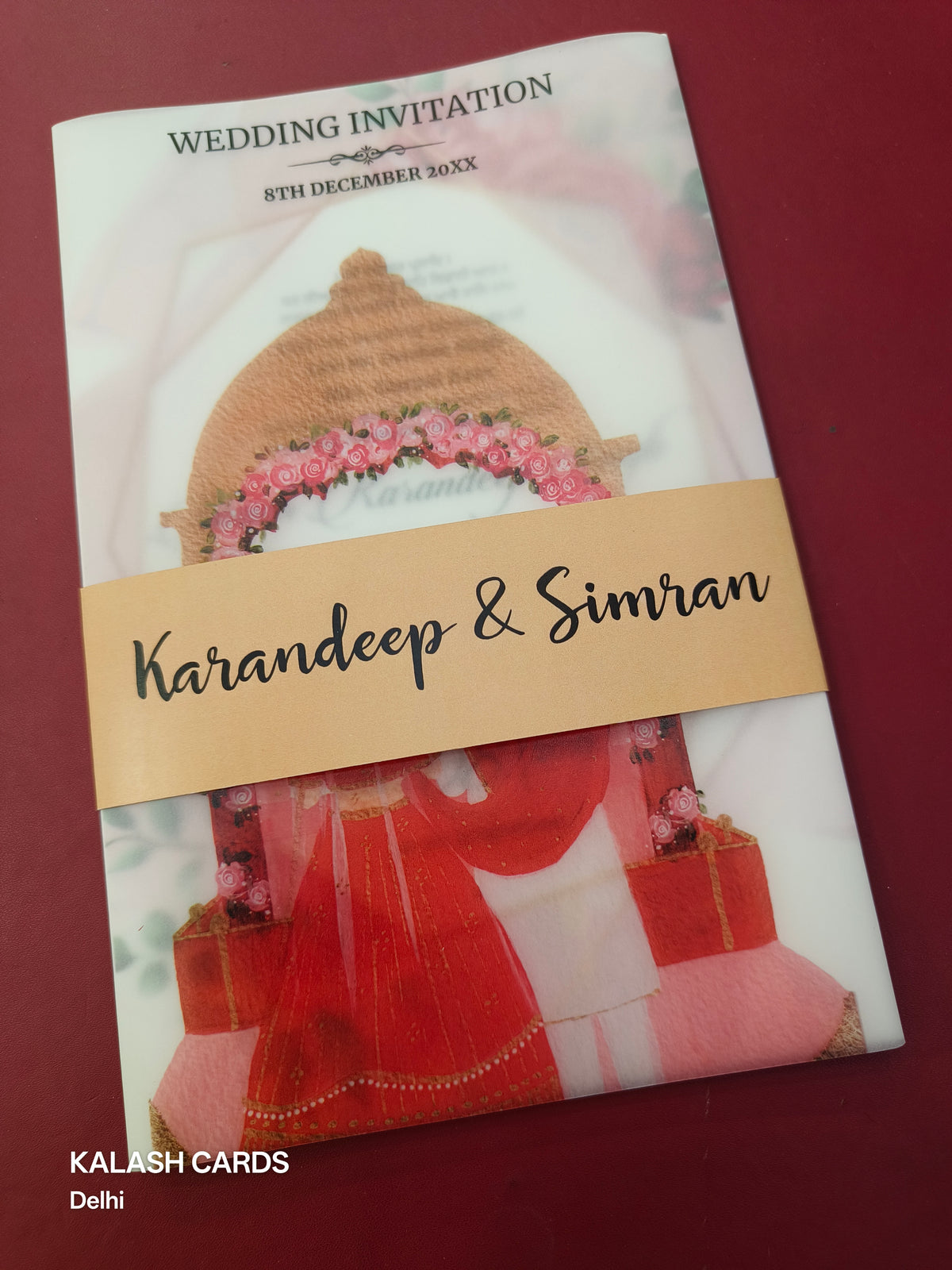 KL2106-2 Sikh Anand Karaj Theme Translucent Cover Luxury Wedding Card (2 Page)-Kalash Cards