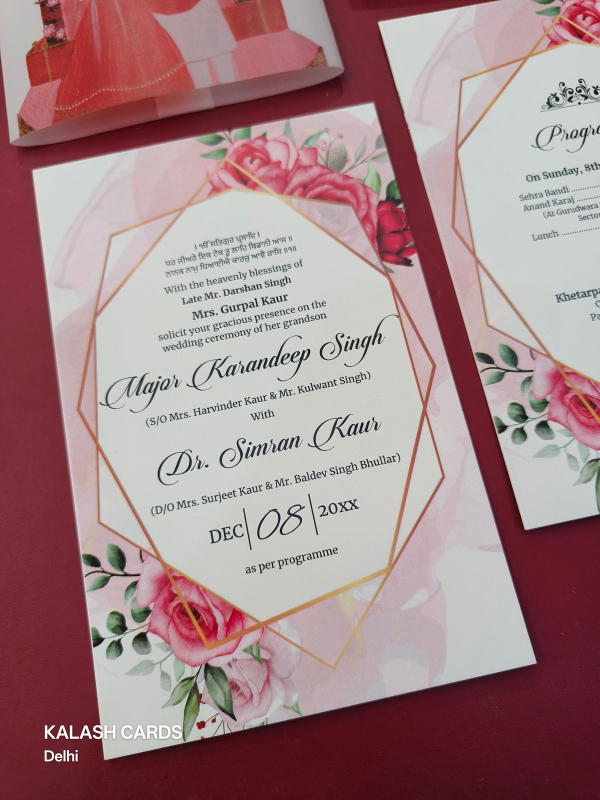 KL2106-2 Sikh Anand Karaj Theme Translucent Cover Luxury Wedding Card (2 Page)-Kalash Cards