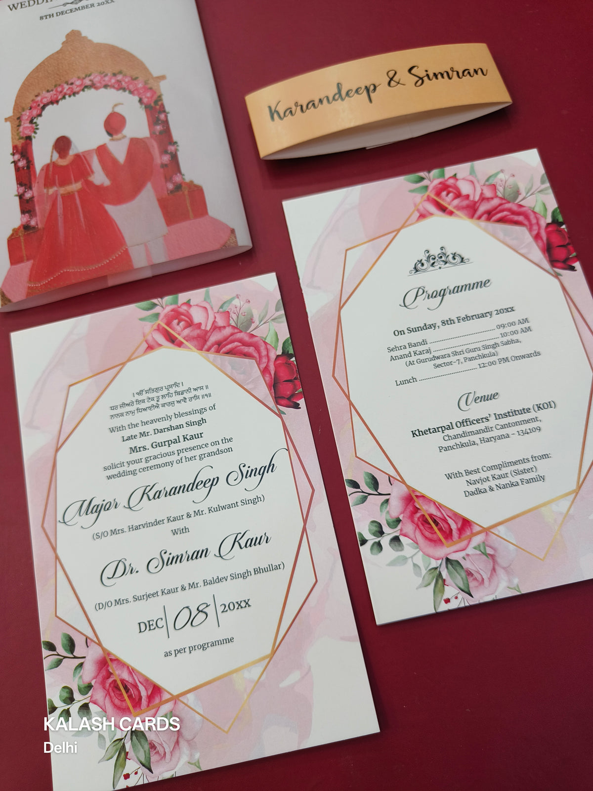 KL2106-2 Sikh Anand Karaj Theme Translucent Cover Luxury Wedding Card (2 Page)-Kalash Cards