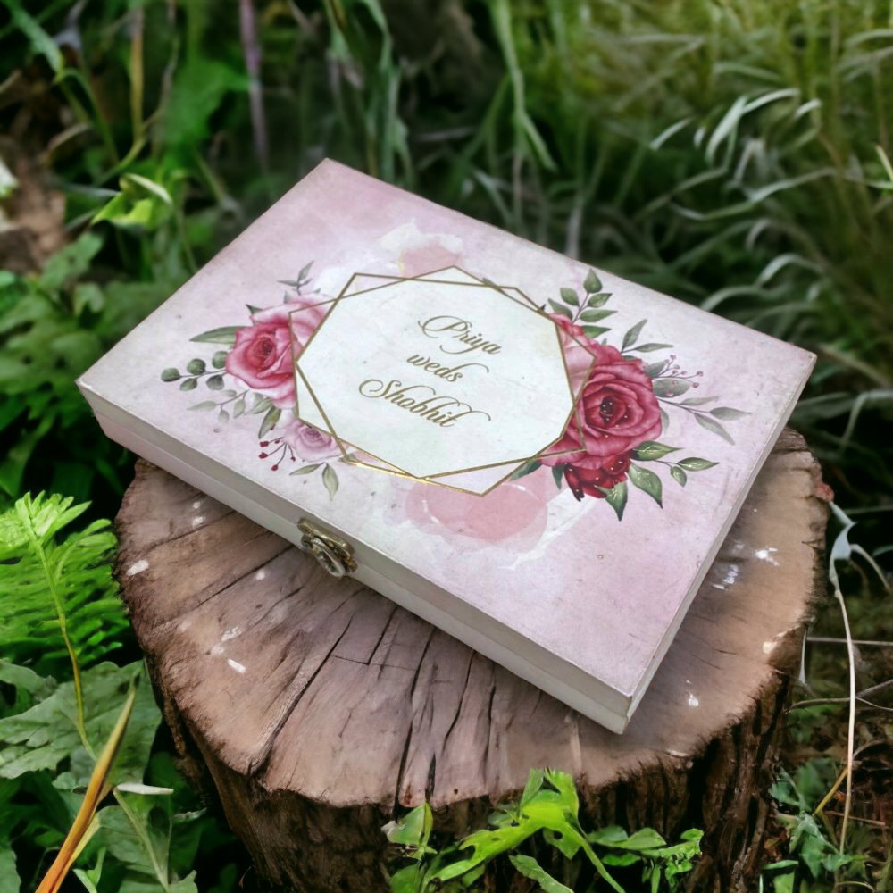 KL2106 MDF Box Type Wedding Card with 2 Thick Inserts - Kalash Cards