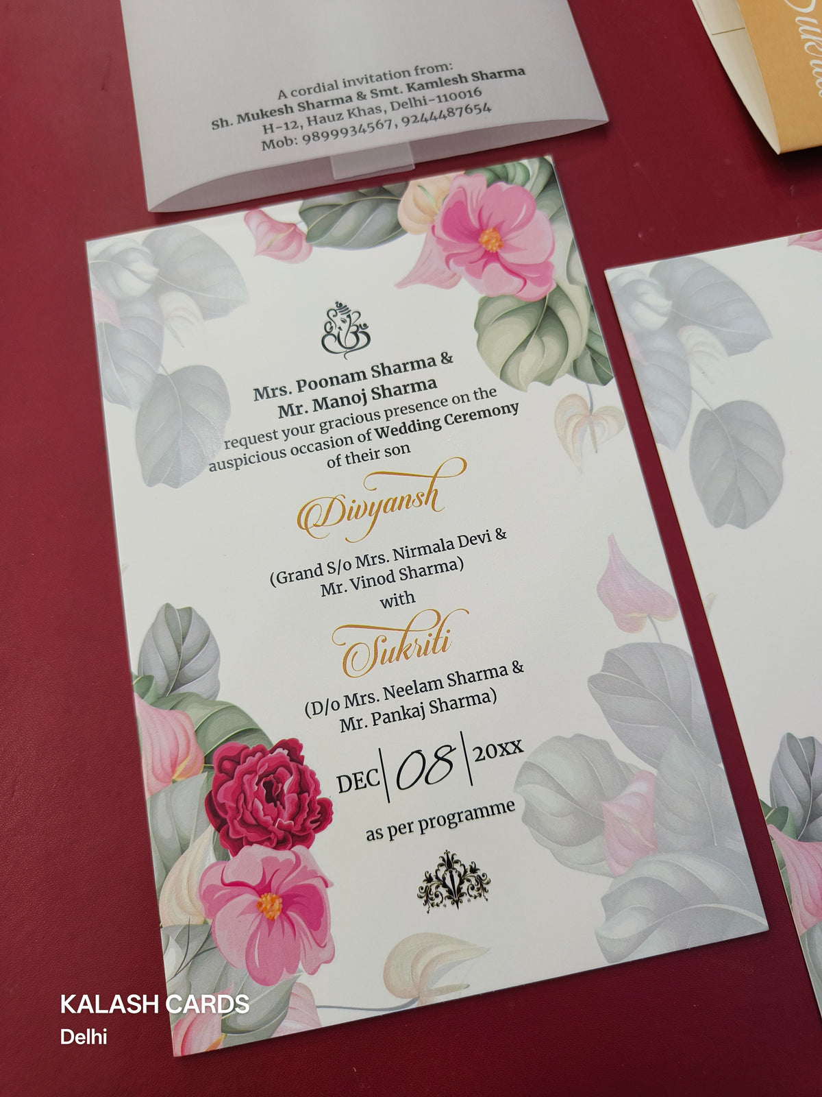 KL2128 Translucent Cover Luxury Wedding Card (2 Page)-Kalash Cards