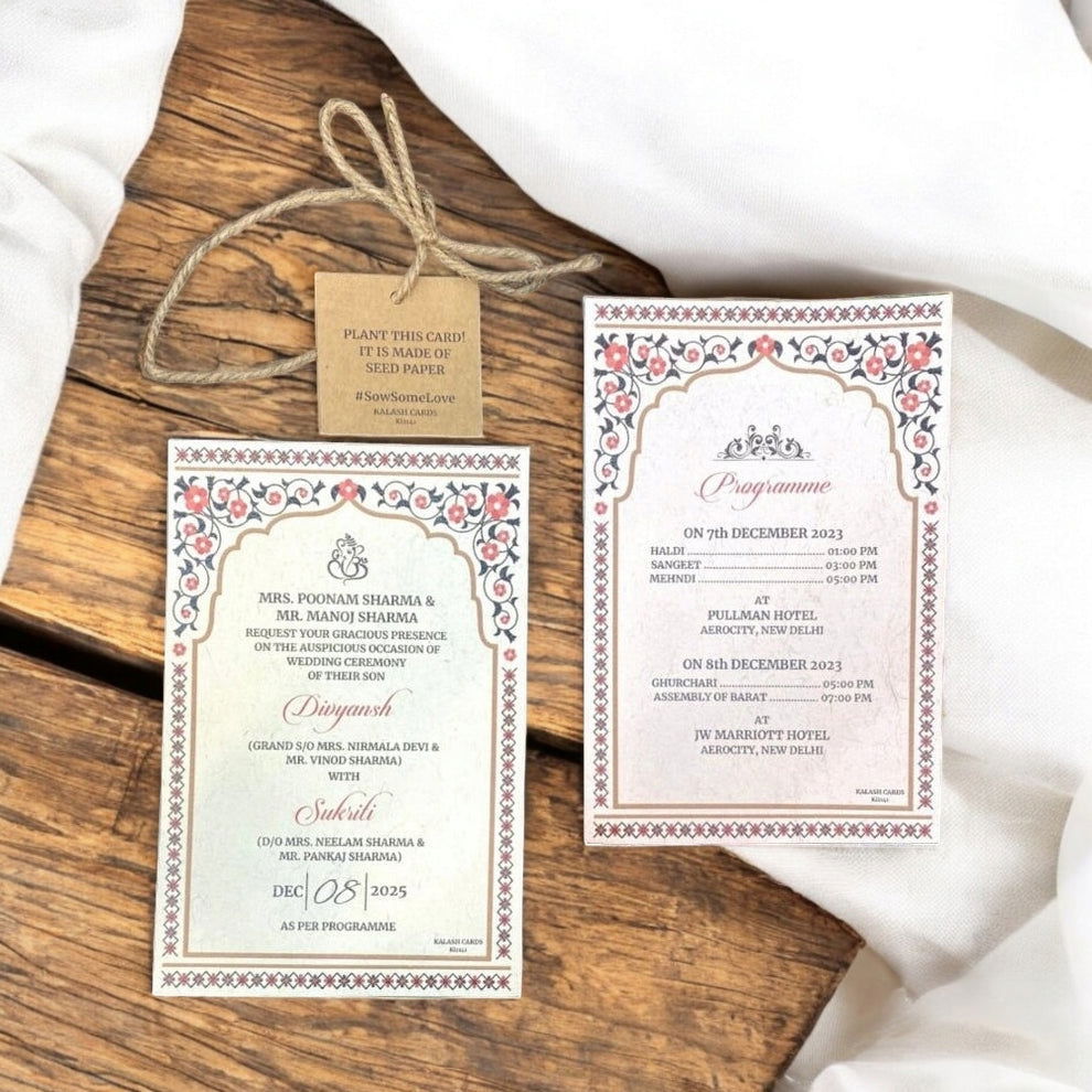 KL2141 Plantable  Seed Paper Wedding Card (2 Card Inserts and Tag) - Kalash Cards