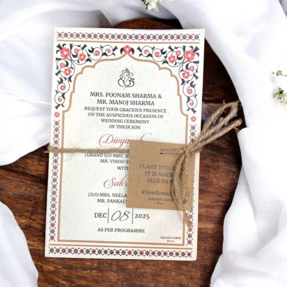 KL2141 Plantable  Seed Paper Wedding Card (2 Card Inserts and Tag) - Kalash Cards