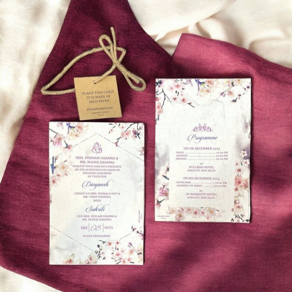 KL2143 Plantable Seed Paper Wedding Card (2 Card Inserts and Tag) - Kalash Cards