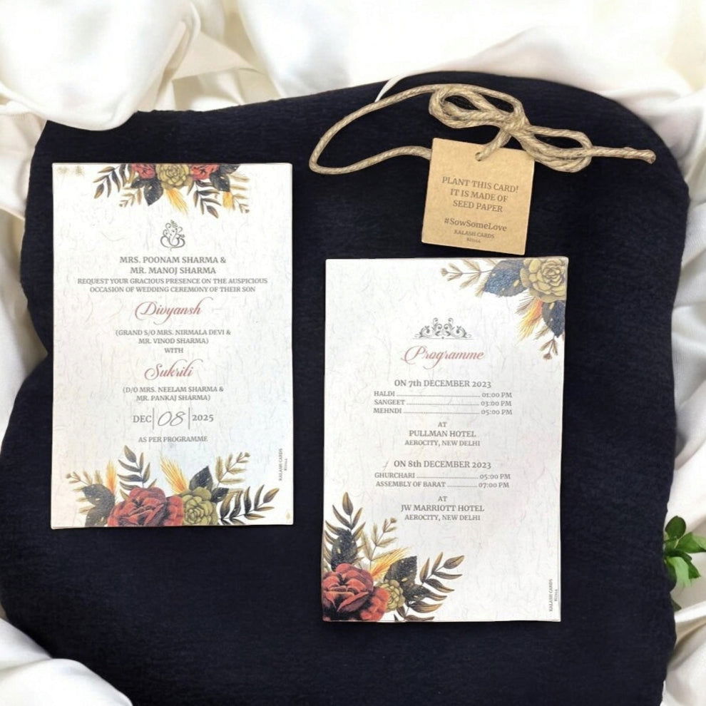 KL2144 Plantable Seed Paper Wedding Card (2 Card Inserts and Tag) - Kalash Cards