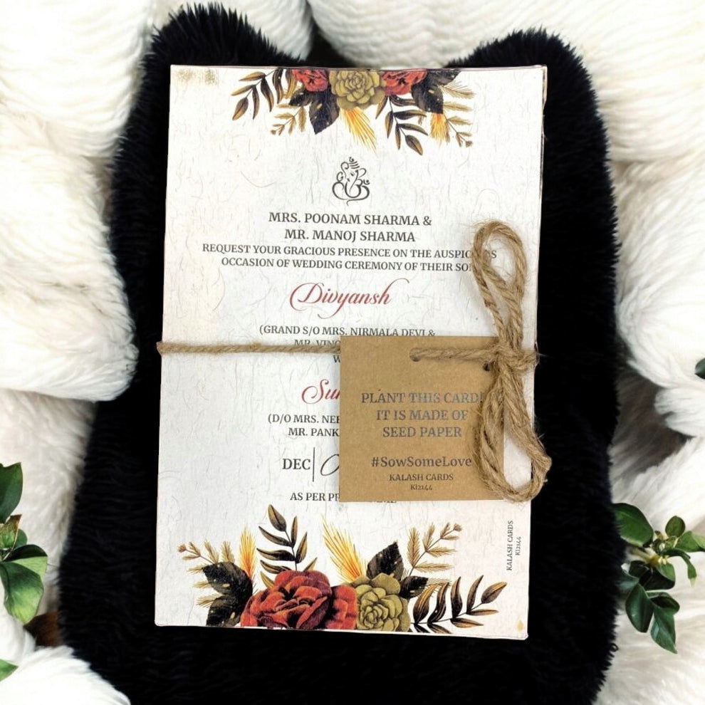 KL2144 Plantable Seed Paper Wedding Card (2 Card Inserts and Tag) - Kalash Cards