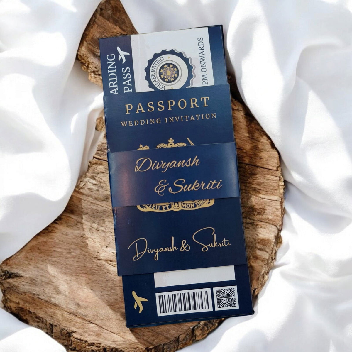 KL2181-1 Passport Wedding Card (1 Paper Passport, 1 Boarding Pass, 1 Band) - Kalash Cards