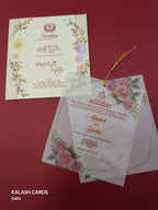 KL2191 Floral Design Translucent Wedding Card (2 Page) - Pack of 10 Qty-Kalash Cards
