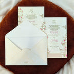KL2215 Traditional Floral Design Luxury Wedding Invitation Card with 2 Printed Cards and Matching Envelope - Kalash Cards