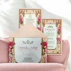 KL2220 Floral Design Luxury Wedding Invitation Card with 2 Printed Cards and Matching Envelope - Kalash Cards
