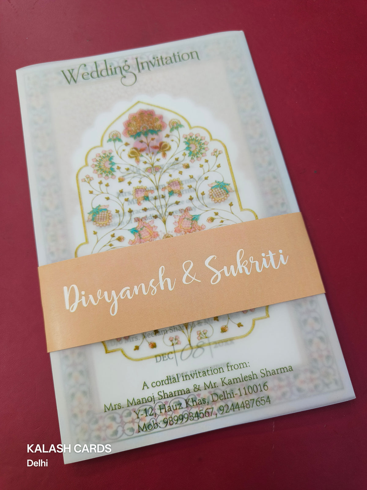 KL2225 Translucent Cover Luxury Wedding Card (2 Page)-Kalash Cards