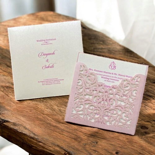 KL8002-4 Laser Cut Paper Wedding Card with 2 Card Inserts and 1 Envelope - Kalash Cards