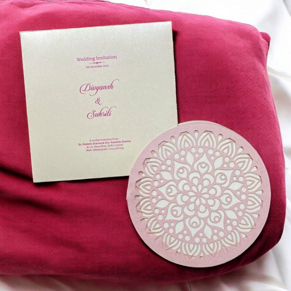 KL8006-4 Laser Cut Paper Wedding Card with 2 Card Inserts and 1 Envelope - Kalash Cards