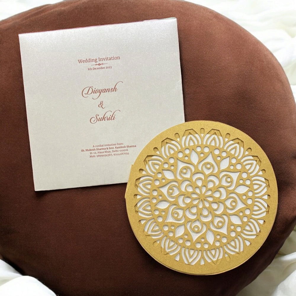 KL8006-3 Laser Cut Paper Wedding Card with 2 Card Inserts and 1 Envelope - Kalash Cards