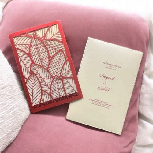 KL8007-1 Laser Cut Paper Wedding Card with 2 Card Inserts and 1 Envelope - Kalash Cards