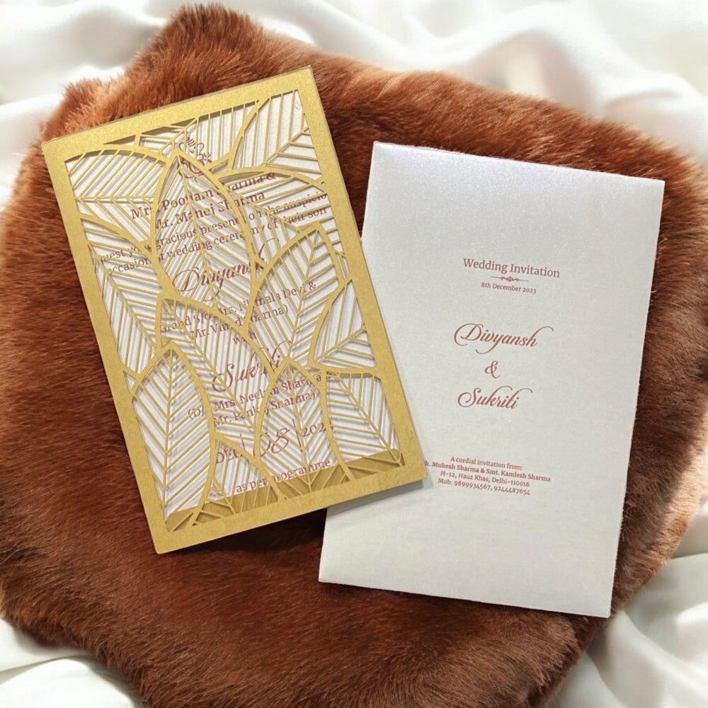 KL8007-3 Laser Cut Paper Wedding Card with 2 Card Inserts and 1 Envelope - Kalash Cards