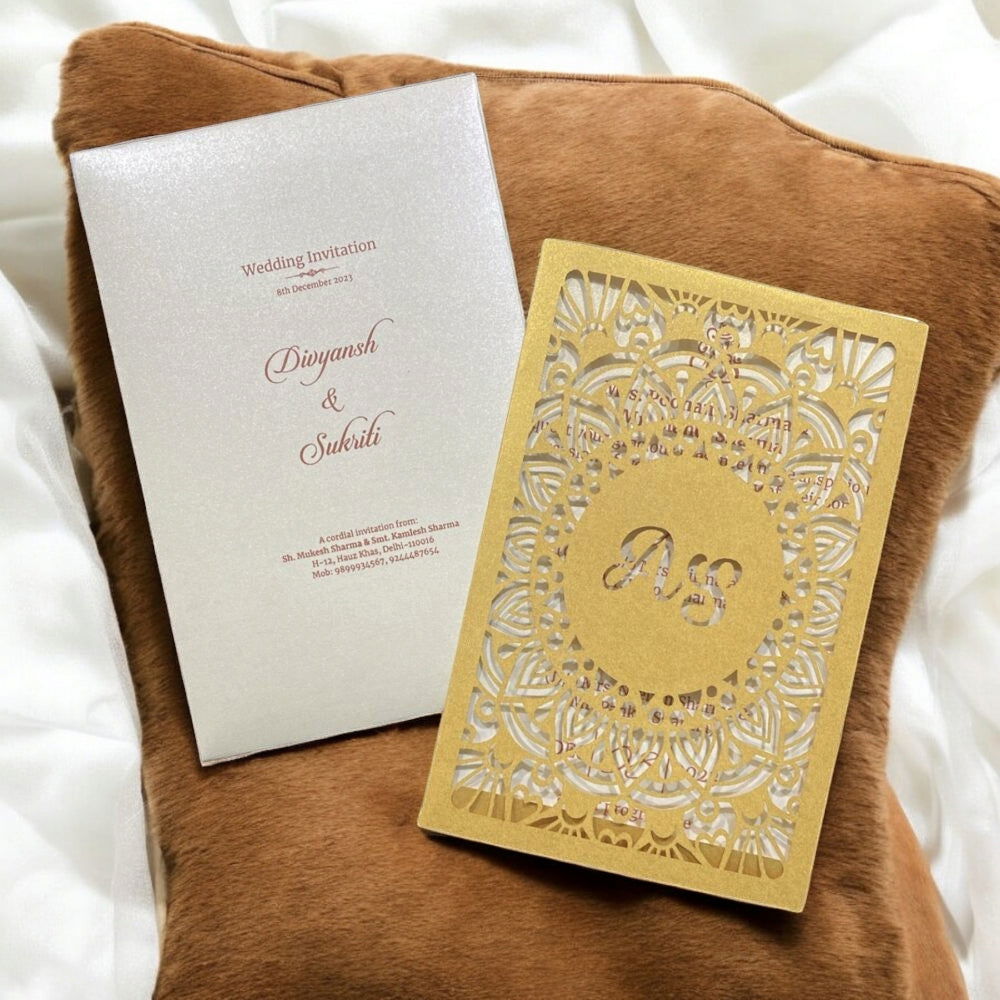 KL8008-3 Laser Cut Paper Wedding Card with 2 Card Inserts and 1 Envelope - Kalash Cards