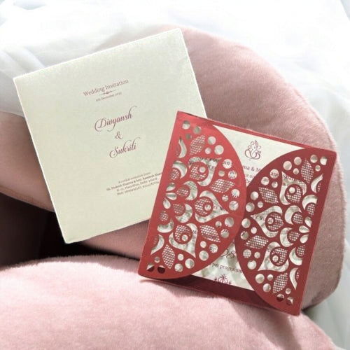 KL8010-1 Laser Cut Paper Wedding Card with 2 Card Inserts and 1 Envelope - Kalash Cards