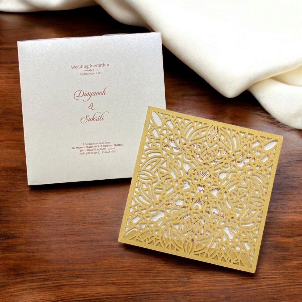 KL8012-3 Laser Cut Paper Wedding Card with 2 Card Inserts and 1 Envelope - Kalash Cards