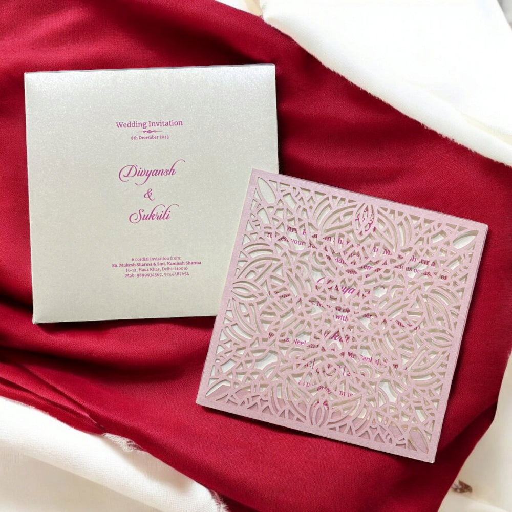 KL8012-4 Laser Cut Paper Wedding Card with 2 Card Inserts and 1 Envelope - Kalash Cards