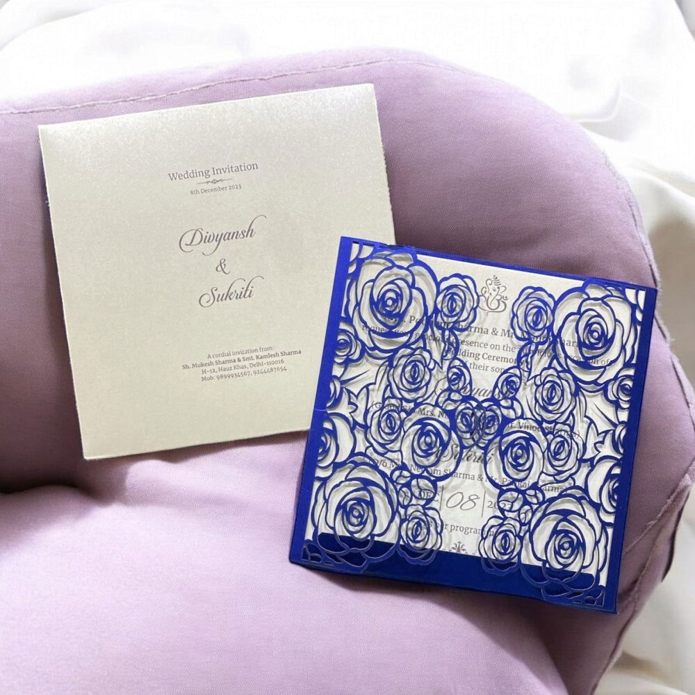 KL8015-2 Laser Cut Paper Wedding Card with 2 Card Inserts and 1 Envelope - Kalash Cards