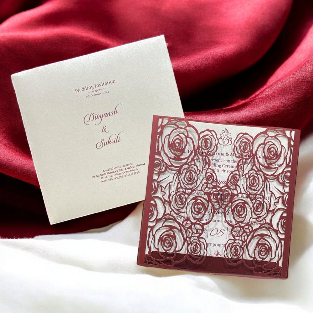 KL8015-1 Laser Cut Paper Wedding Card with 2 Card Inserts and 1 Envelope - Kalash Cards