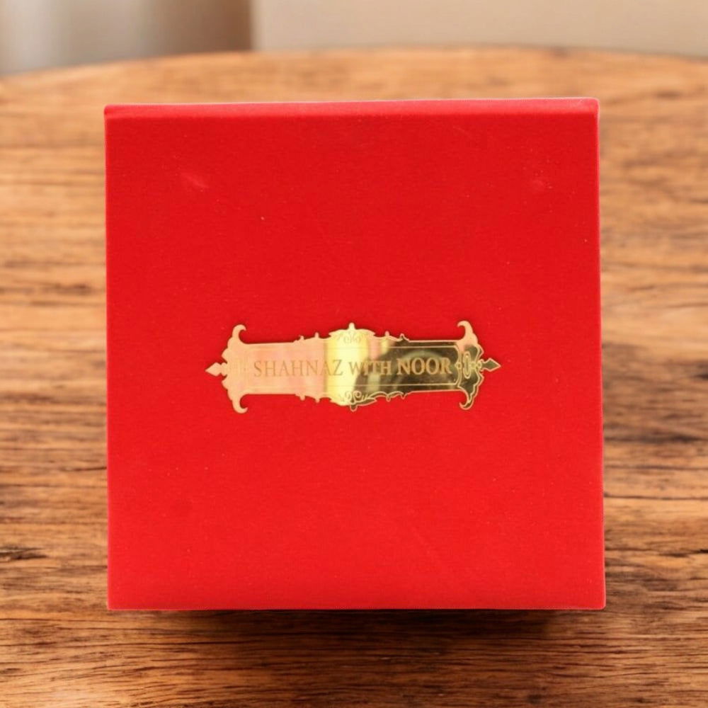 KL9005S1 Velvet Fabric Thick Board Wedding Card with 2 Card Inserts, 1 MDF Carry Bag Style Holder and Acrylic Mirror with Couple Names - Kalash Cards