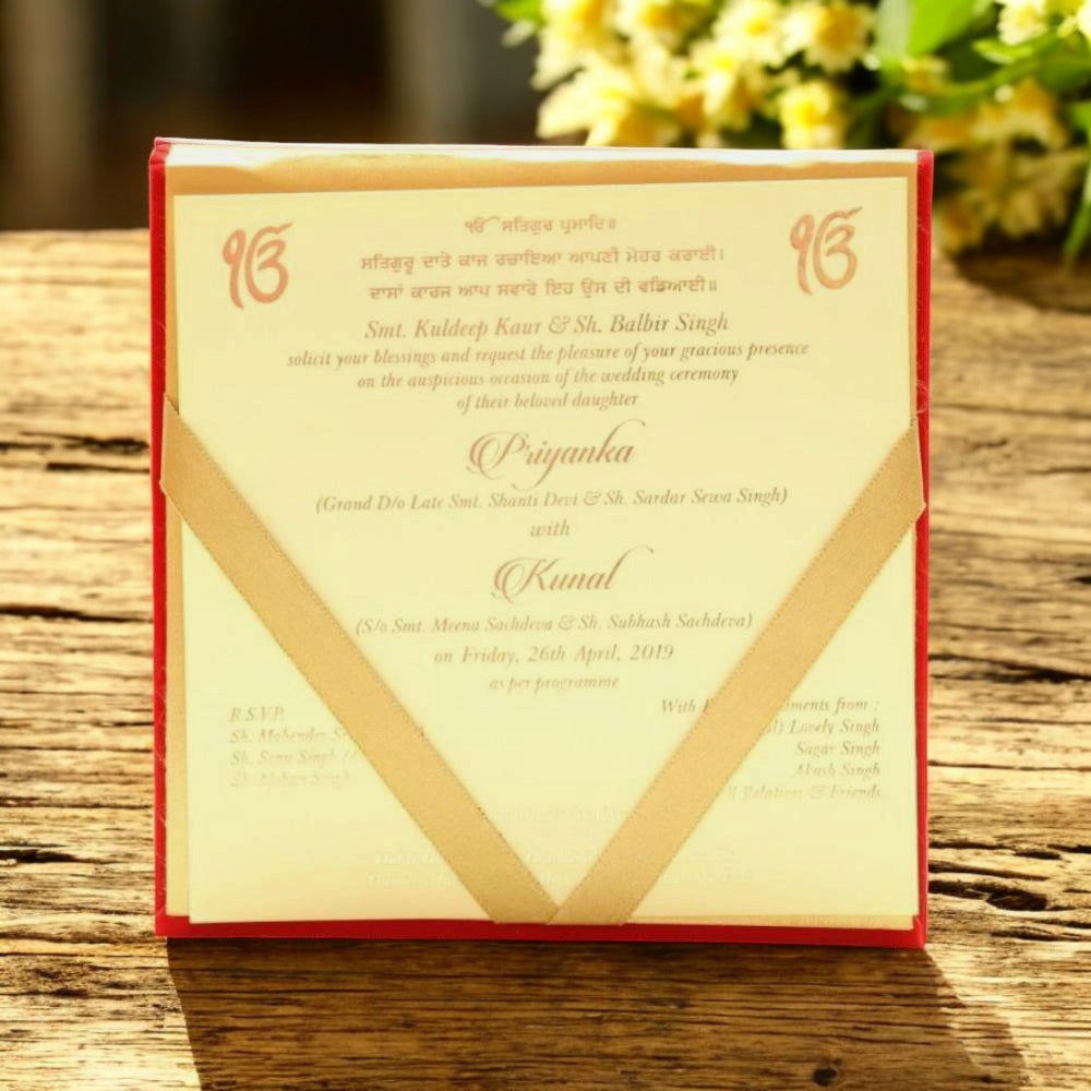 KL9005S1 Velvet Fabric Thick Board Wedding Card with 2 Card Inserts, 1 MDF Carry Bag Style Holder and Acrylic Mirror with Couple Names - Kalash Cards