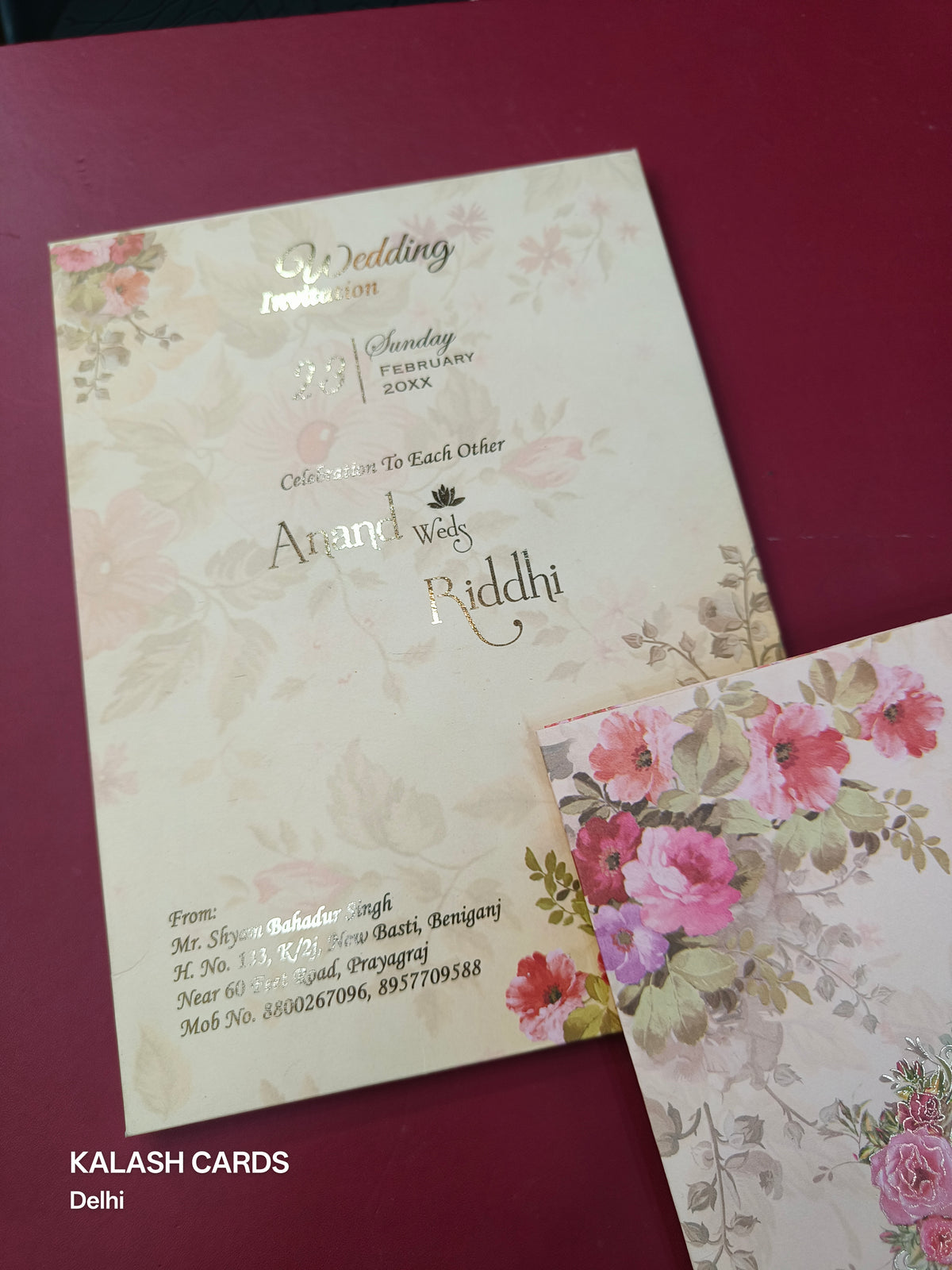KLB1502 Premium Gold Foil Print Paper Wedding Card (2 Page)-Kalash Cards