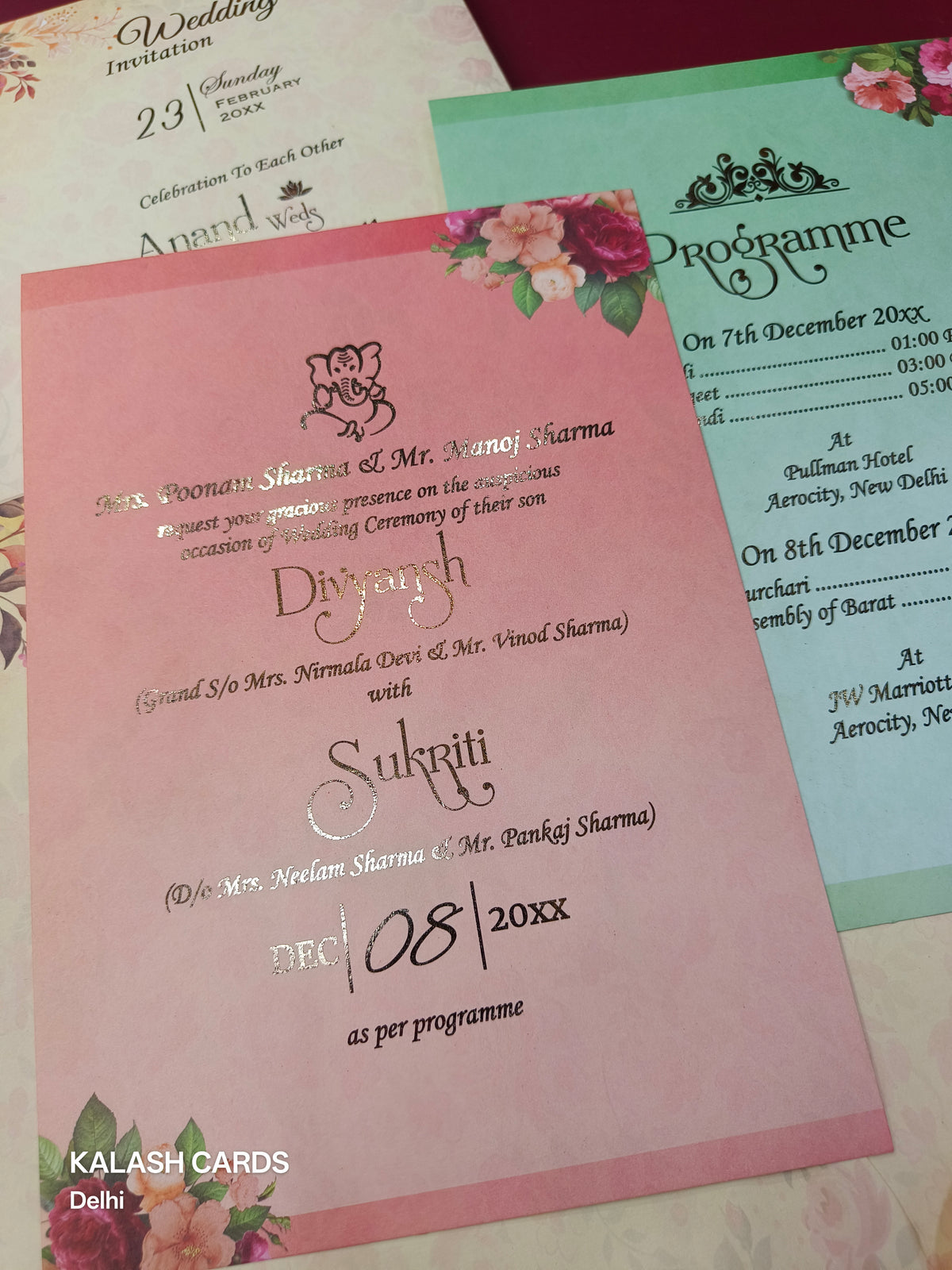 KLB1501 Premium Gold Foil Print Hardboard Wedding Card (2 Page)-Kalash Cards