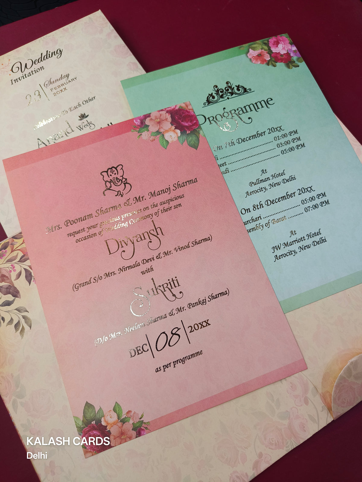 KLB1501 Premium Gold Foil Print Hardboard Wedding Card (2 Page)-Kalash Cards