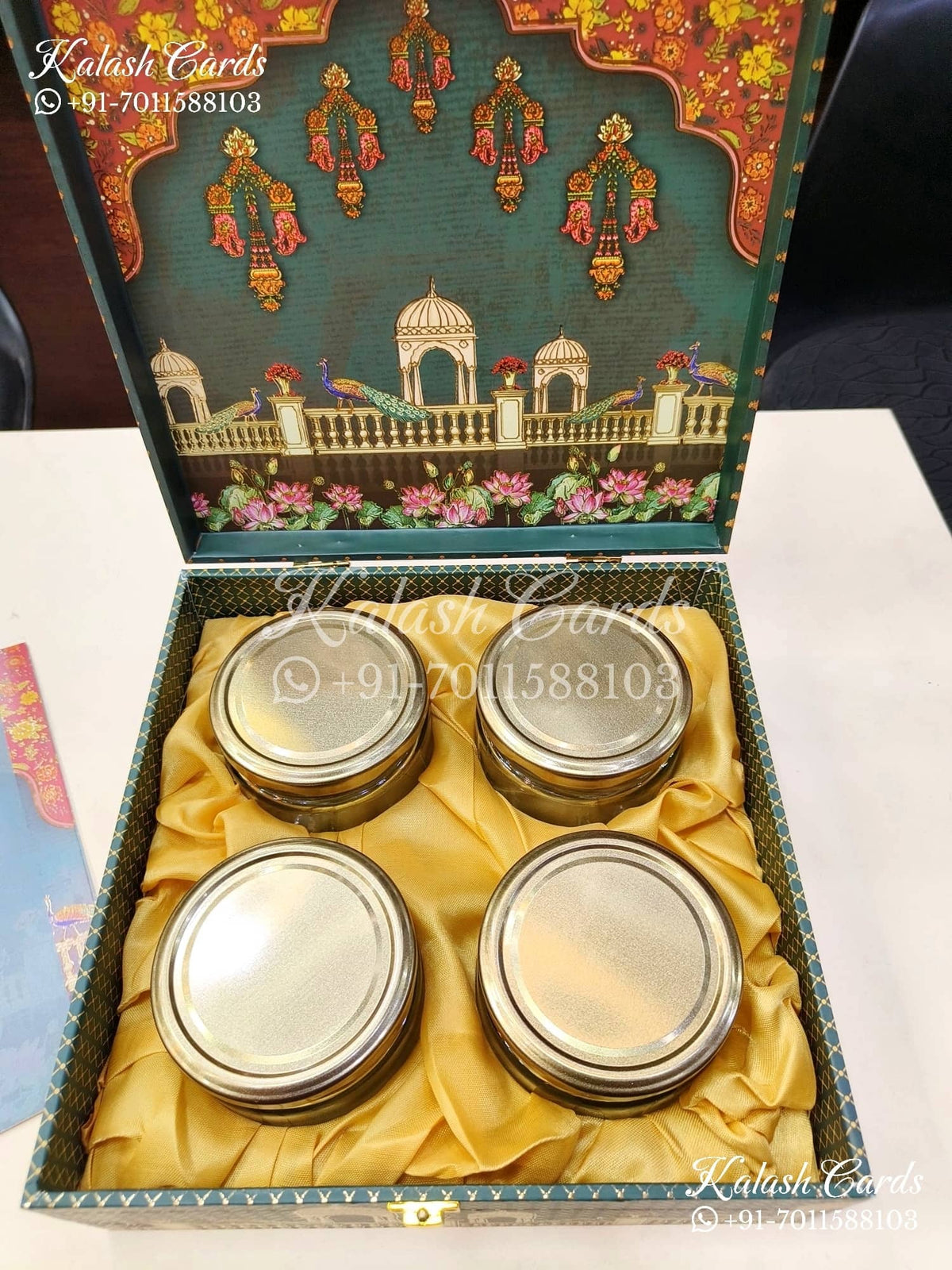KL9001 Royal Arch Design MDF Luxury Gift Box with 2 Printed Cards (4 Jars 200gm each approx)-Kalash Cards