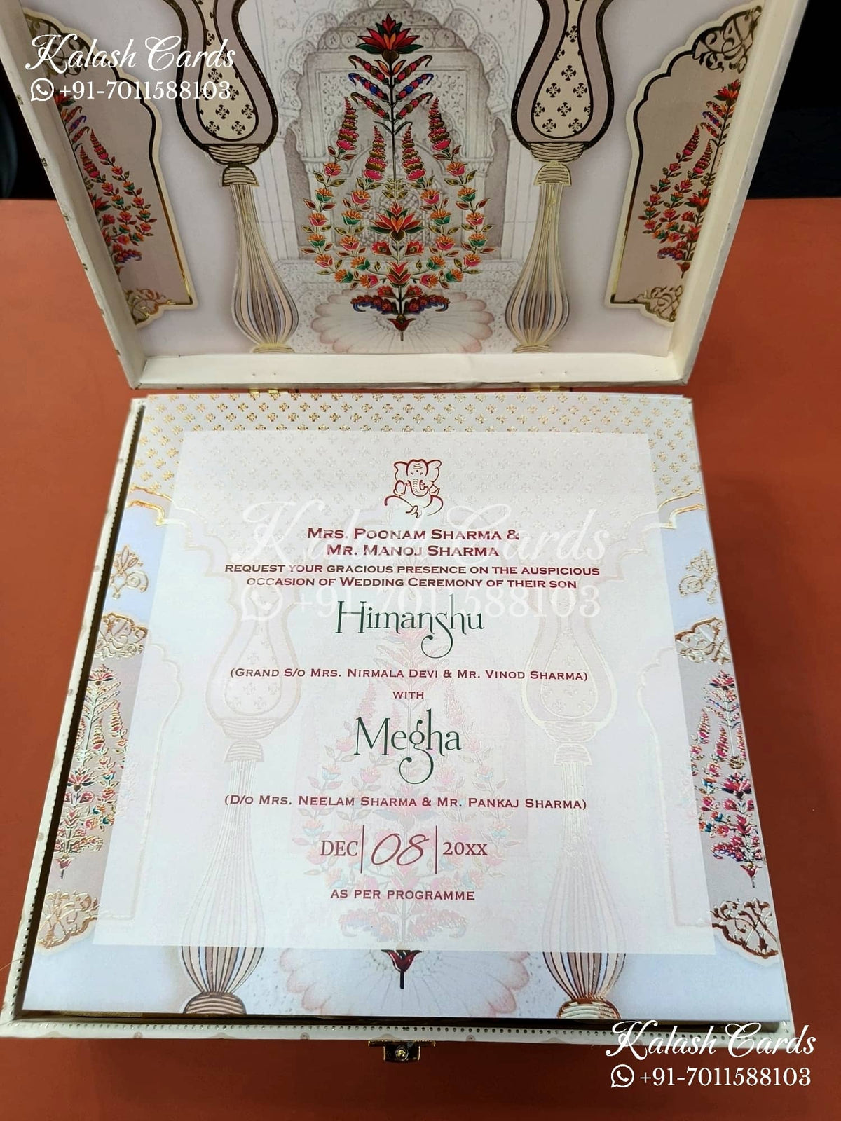 KL9003 Floral Design MDF Luxury Gift Box with 2 Printed Cards (4 Jars 200gm each approx)-Kalash Cards
