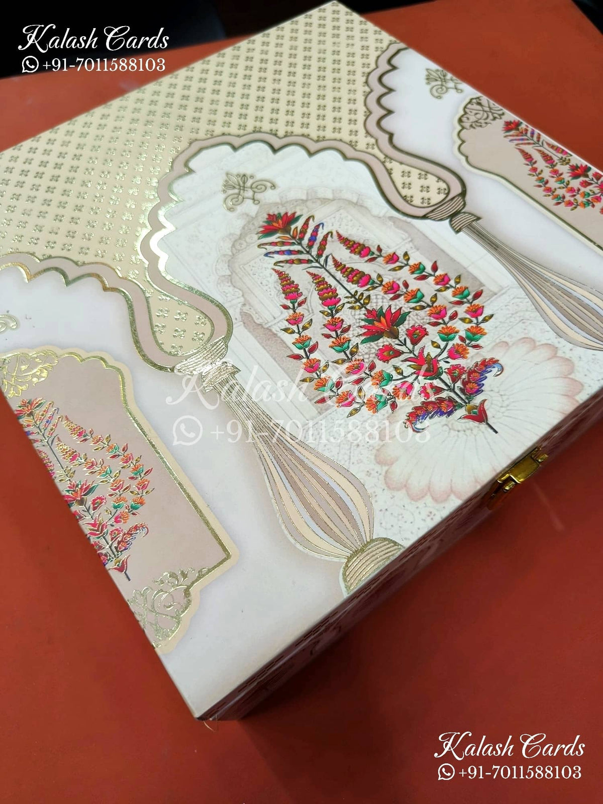 KL9003 Floral Design MDF Luxury Gift Box with 2 Printed Cards (4 Jars 200gm each approx)-Kalash Cards
