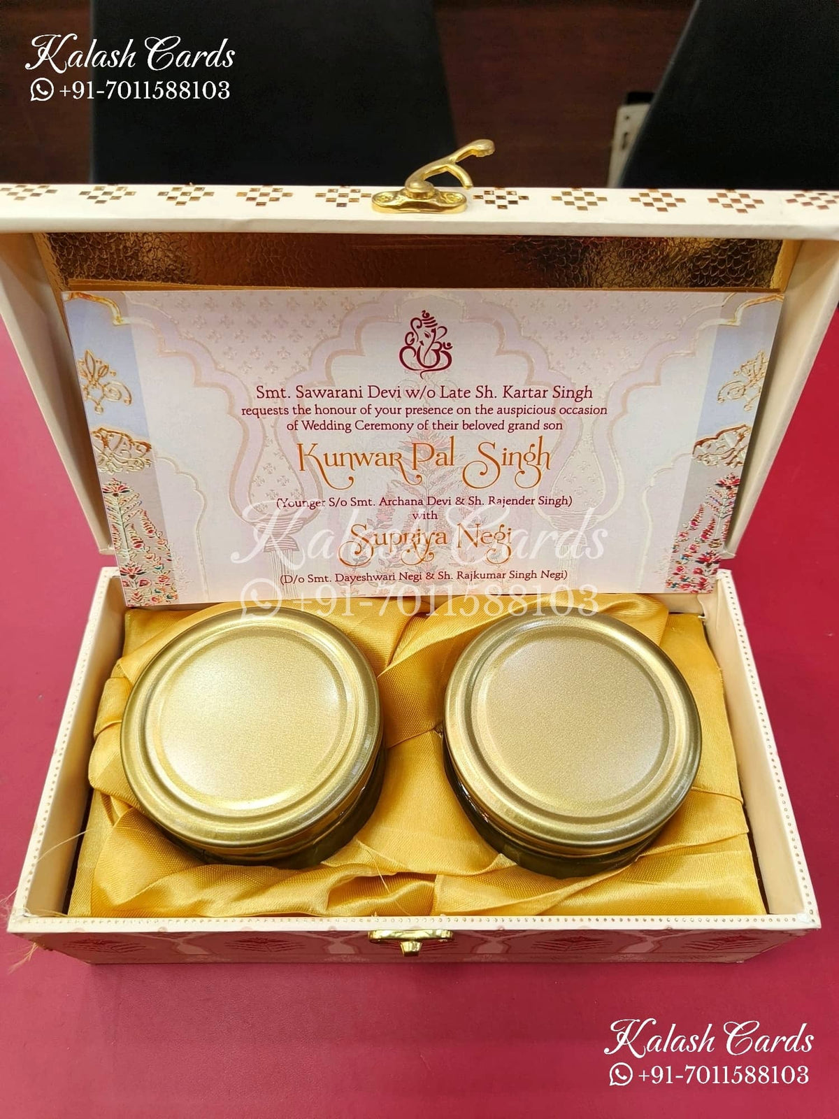 KL9013 Floral Design MDF Luxury Gift Box with 2 Printed Cards (2 Jars 200gm each approx)-Kalash Cards