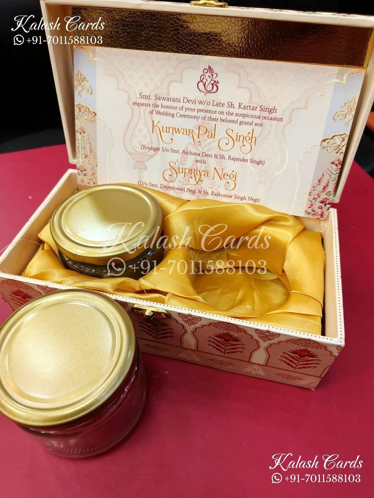 KL9013 Floral Design MDF Luxury Gift Box with 2 Printed Cards (2 Jars 200gm each approx)-Kalash Cards