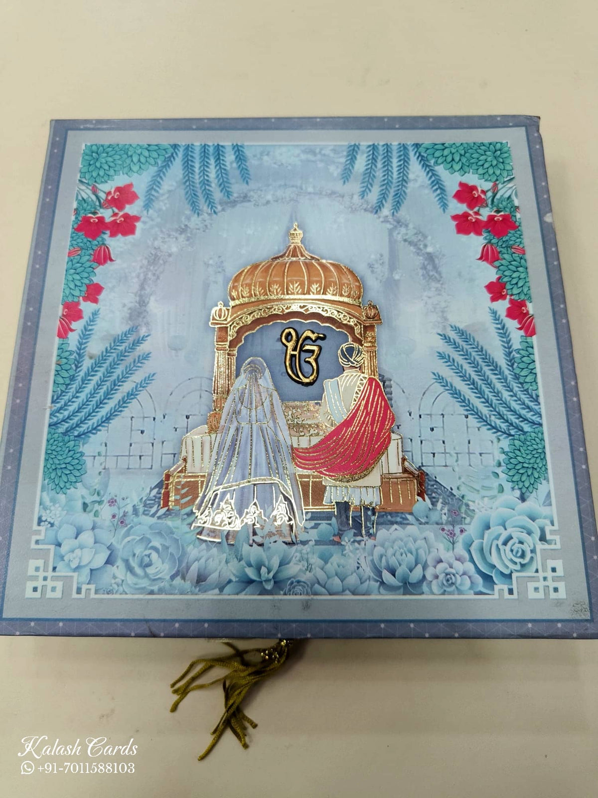 KL9043 Anand Karaj Theme Cardboard Gift Box with 2 Printed Cards & Cavity-Kalash Cards