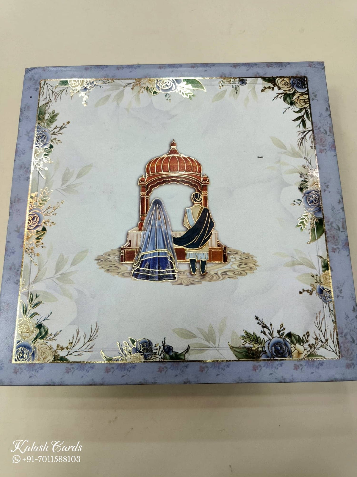 KL9044 Anand Karaj Theme Cardboard Gift Box with 2 Printed Cards & Cavity-Kalash Cards