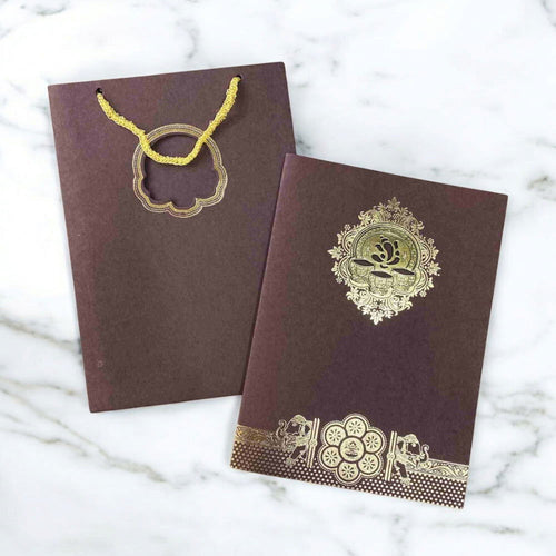 KL010032 Ganesha Design Carry Bag Paper Wedding Card with 2 Inserts - Kalash Cards