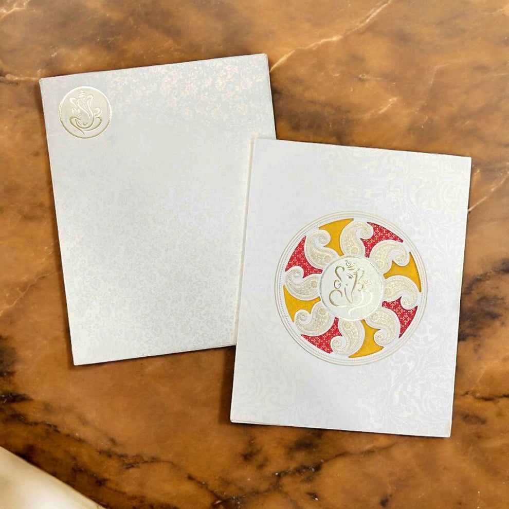 KL0137 Hindu Ganesh Design Laser Cut Paper Wedding Card with 2 Inserts and Envelope - Kalash Cards