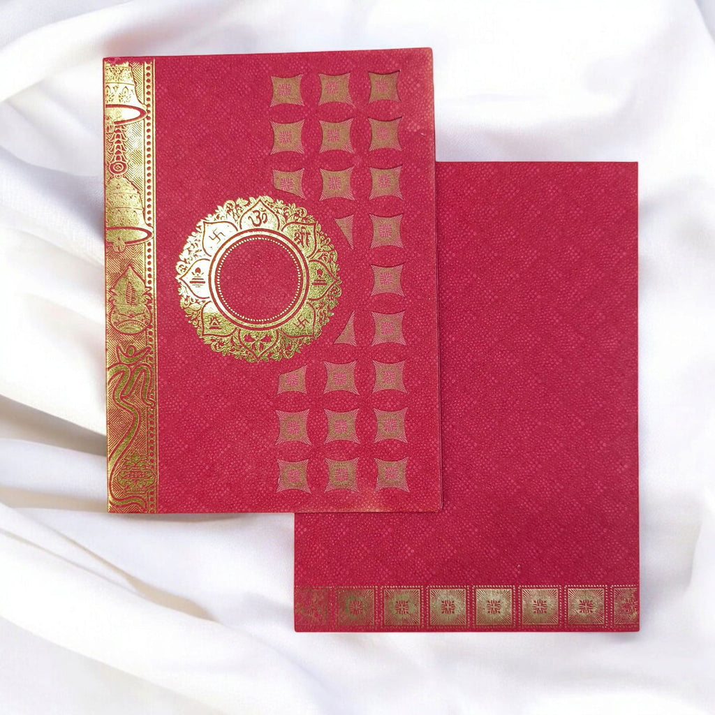 KL0141 Om Design Laser Cut Paper Wedding Card with 2 Inserts and Envelope - Kalash Cards