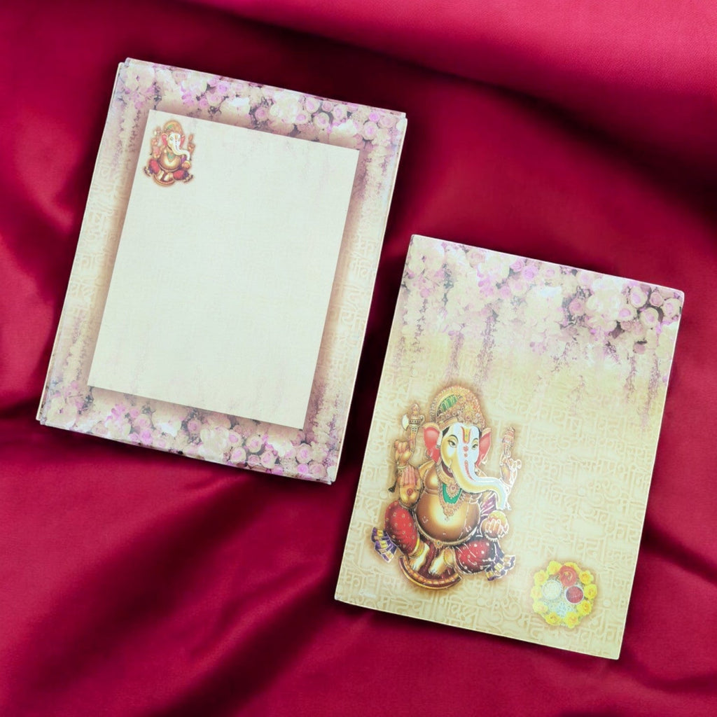 KL0152 Hindu Ganesh Design Semi Box Paper Wedding Card with 2 Inserts and Envelope - Kalash Cards