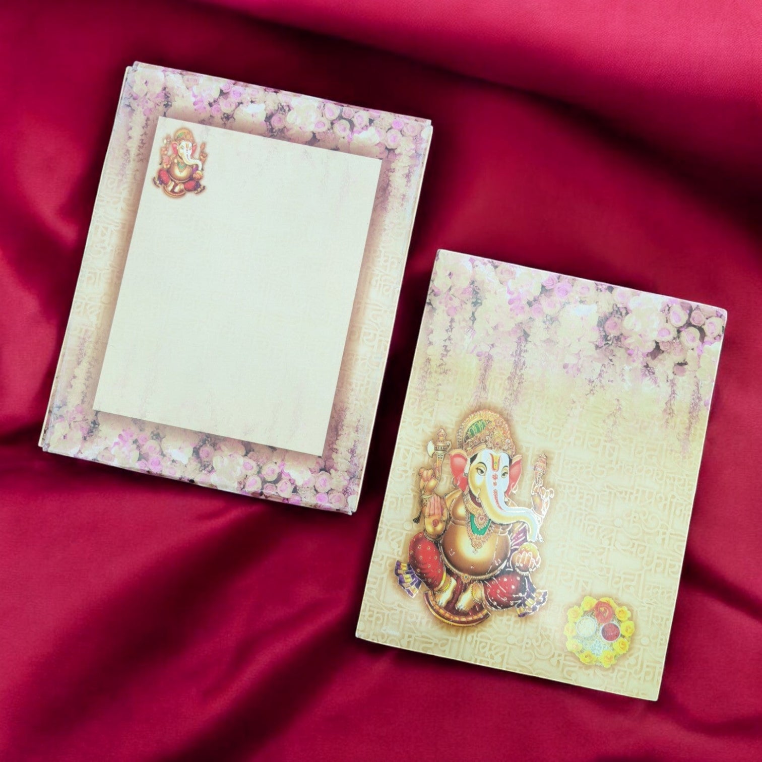 KL0152 Hindu Ganesh Design Semi Box Paper Wedding Card with 2 Inserts and Envelope - Kalash Cards