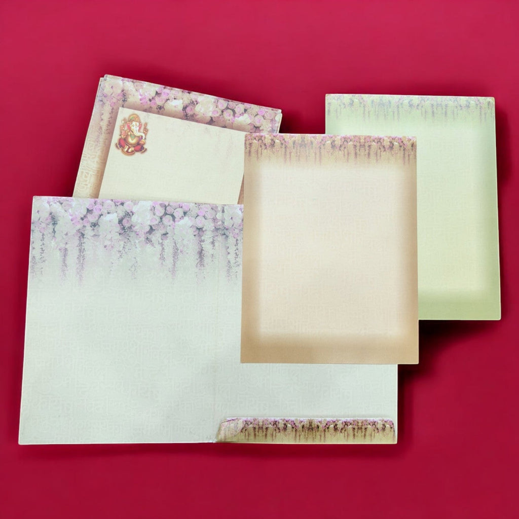 KL0152 Hindu Ganesh Design Semi Box Paper Wedding Card with 2 Inserts and Envelope - Kalash Cards