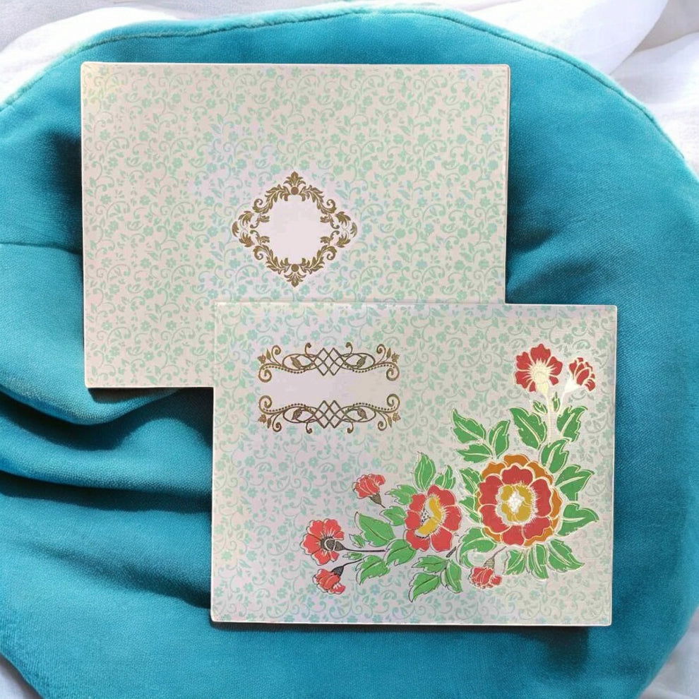 KL0212 Floral Design Hardbound Padding Thick Wedding Card with 2 Inserts and Envelope - Kalash Cards