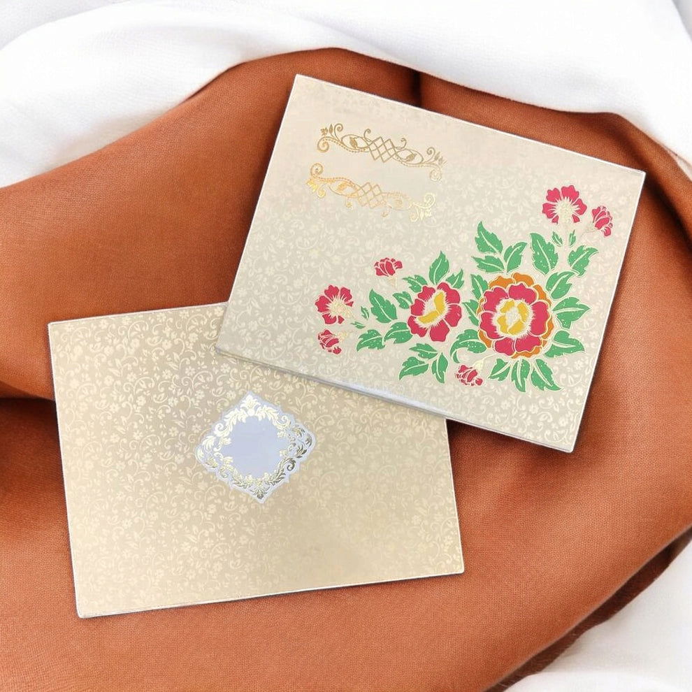 KL0213 Floral Design Hardboard Padding Thick Wedding Card with 2 Inser ...