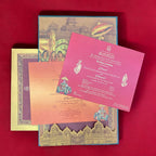 KL0221 Hindu Traditional Ganesh Design Hardbound Padding Thick Wedding Card with 2 Inserts and Envelope - Kalash Cards