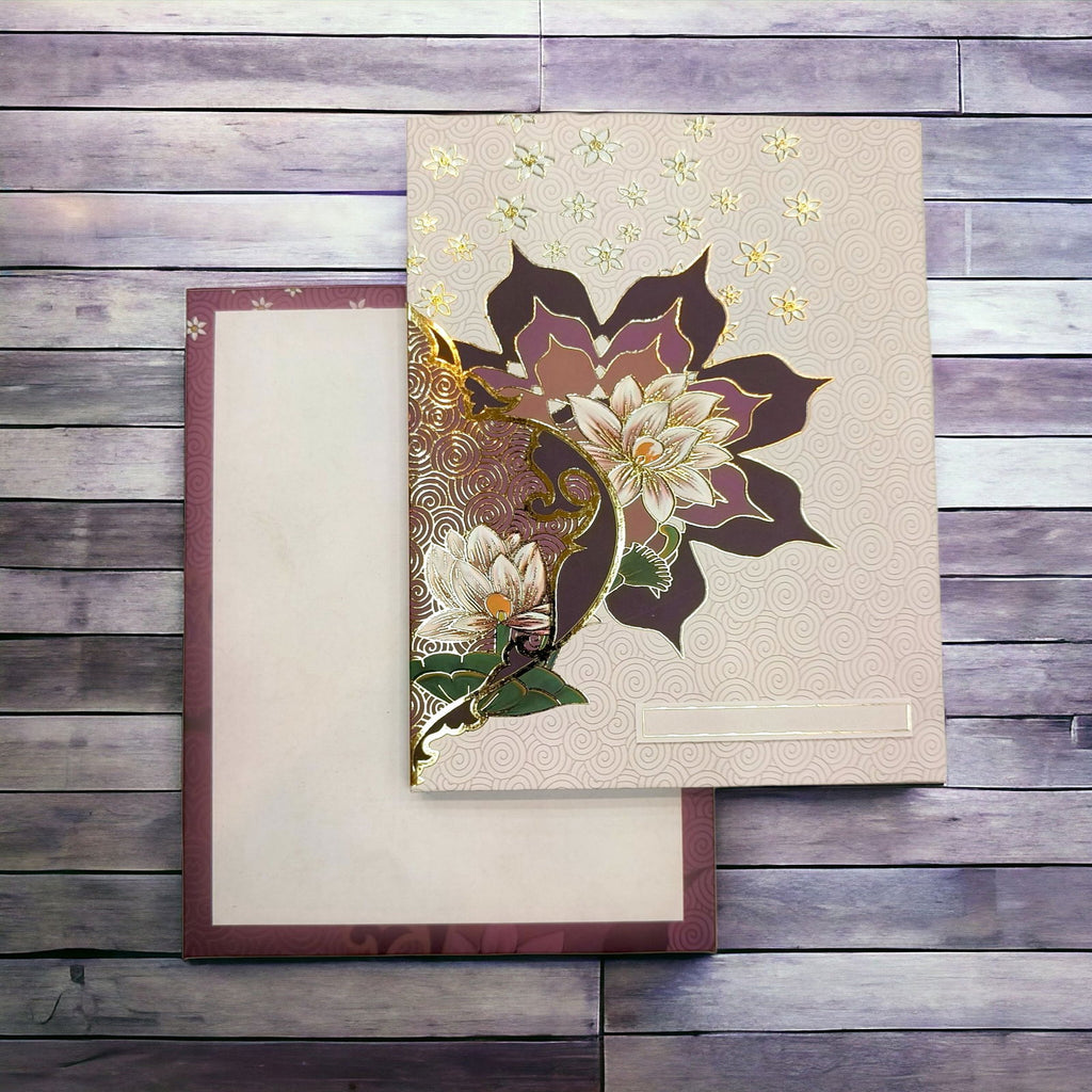 KL0277 Semi Box Floral Paper Wedding Card with 2 Inserts - Kalash Cards
