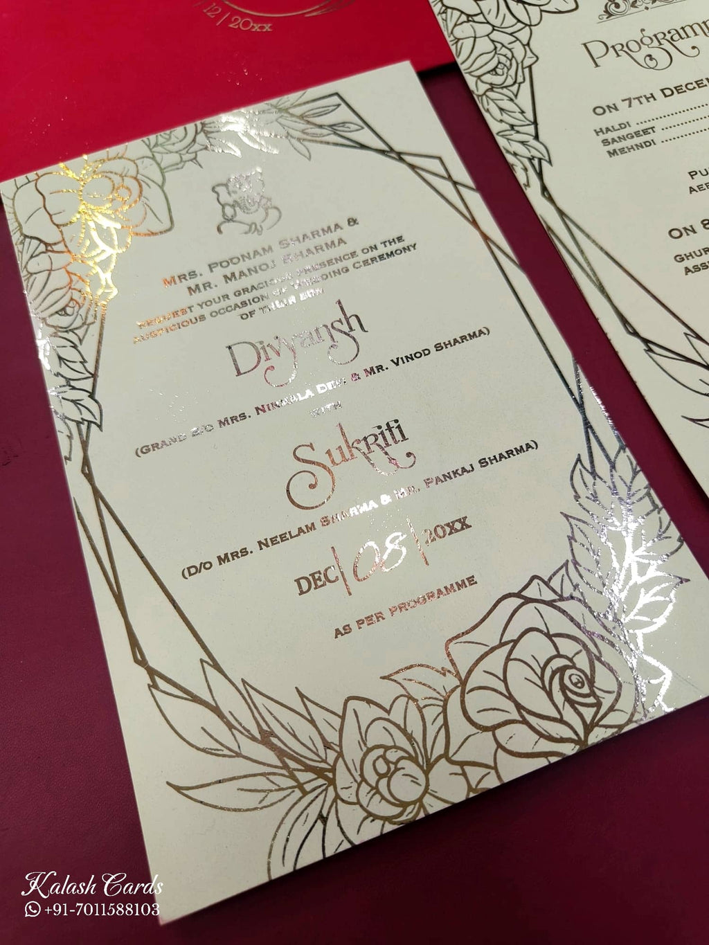 KL1051-1 Floral Border Gold Leaf Premium Wedding Card (2 Page)