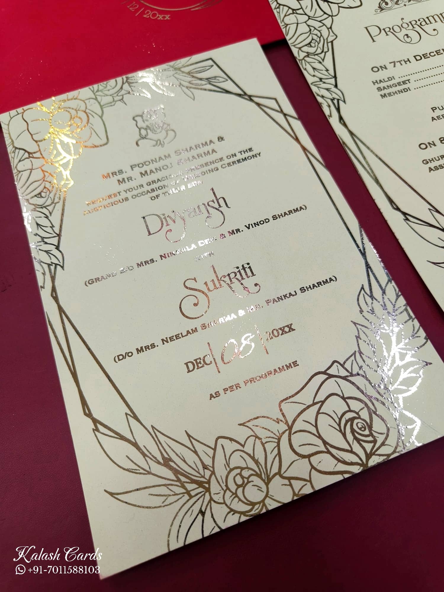 KL1051-1 Floral Border Gold Leaf Premium Wedding Card (2 Page)